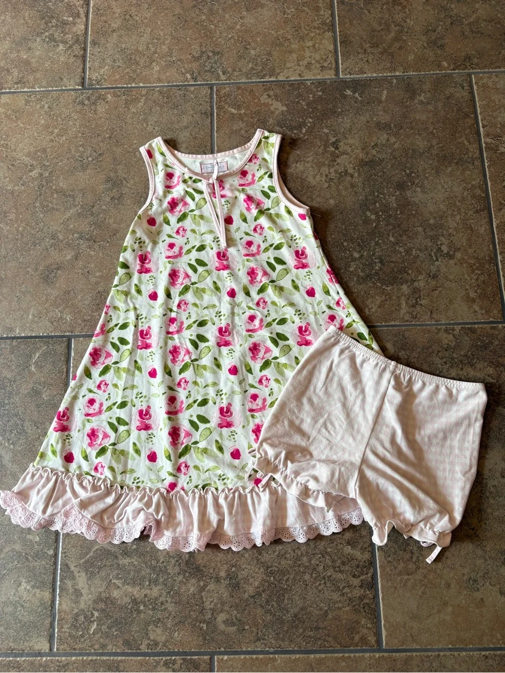 SweetHoney Pink Floral Sleeveless Nightgown with Light Pink Shorts